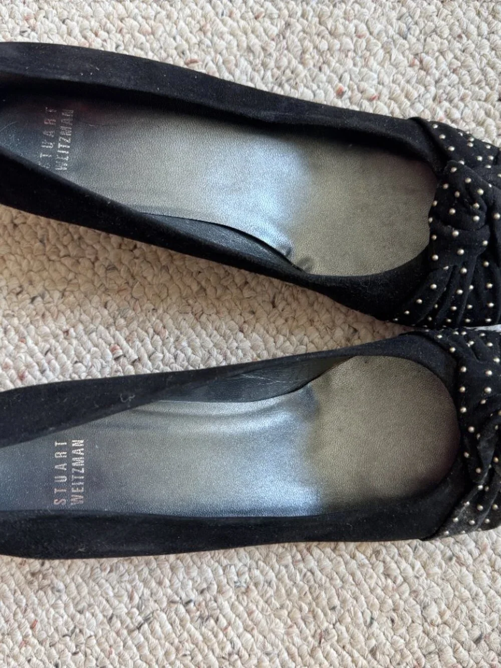Stuart Weitzman Black Suede Wedge Studded Knot Toe Shoe Sz 10 N